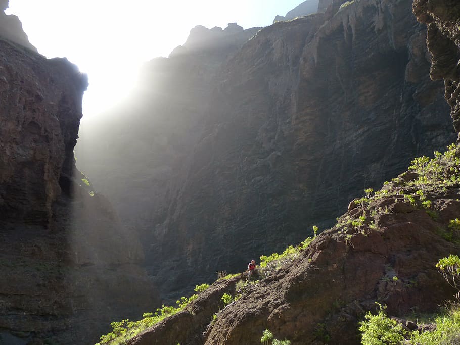 masca ravine, sun, light, rock, gorge, hike, tenerife, canary islands, HD wallpaper