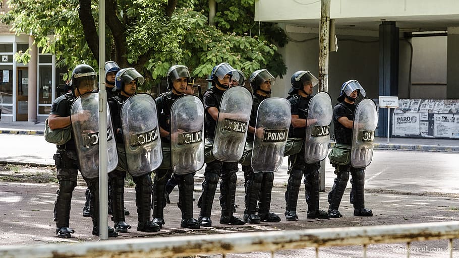 policemen standing on pavement, Protest, Shields, Riot, uniform HD wallpaper