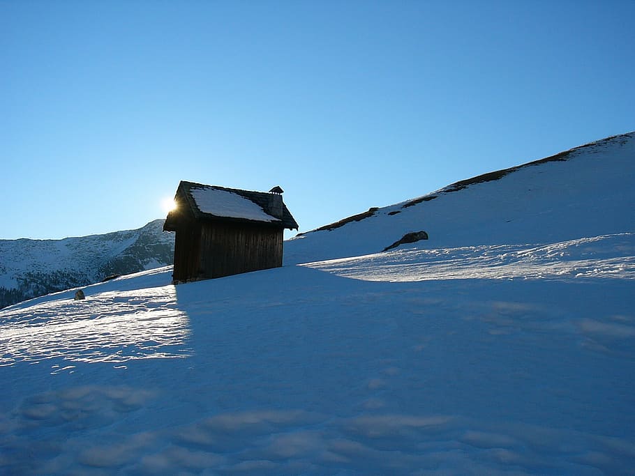 snow, winter, baita, cold, winter landscape, white, dolomites HD wallpaper