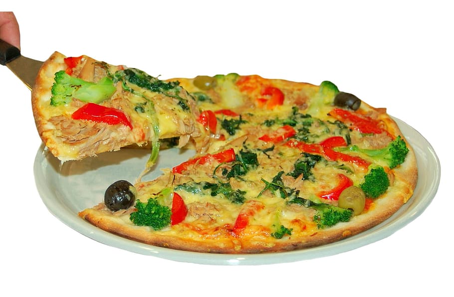 pizza on tray, frisch, crispy, vegetarian, bake pizza, delicious, HD wallpaper