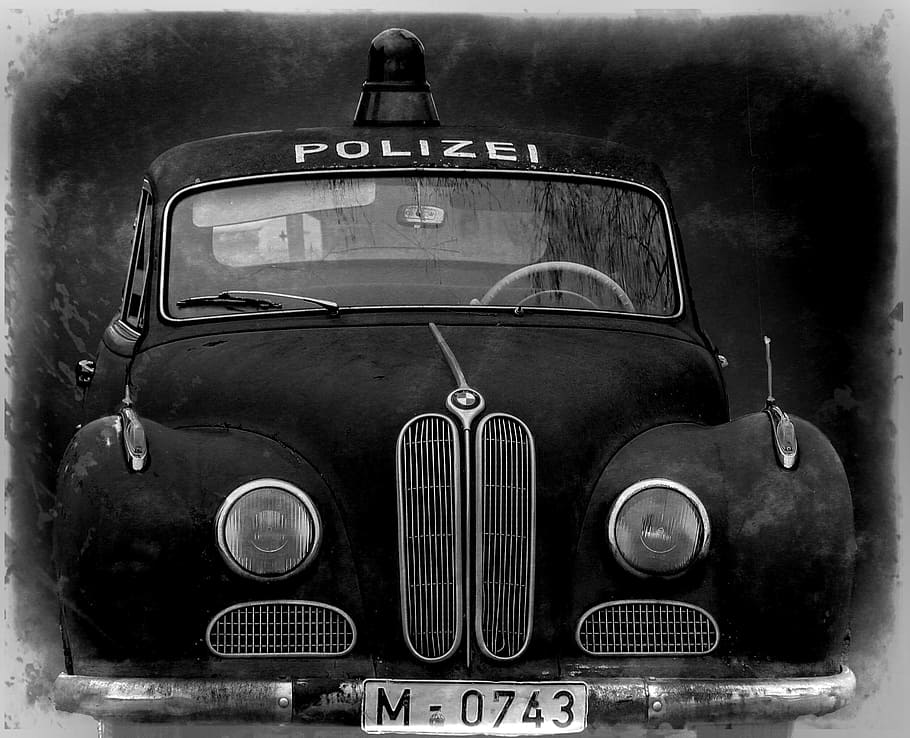 black police car painting, oldtimer, movie car, isar12, auto