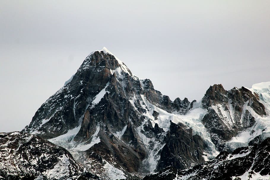 photo of mountain covered with snow, mountain alps with gloomy sky HD wallpaper