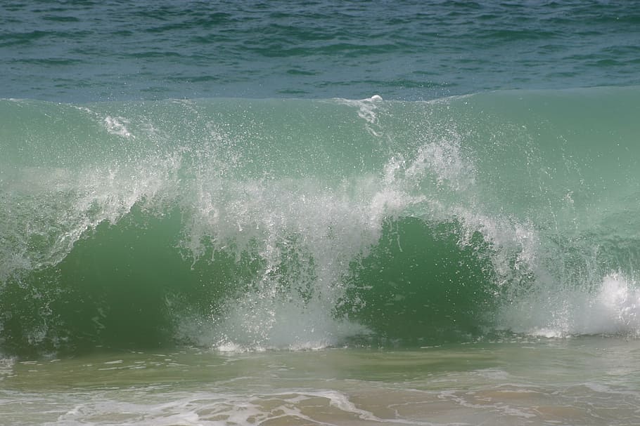 sea wave hitting shore at daytime, breaking, water, atlantic HD wallpaper