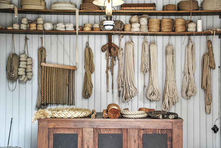 white ropes hanging on wall, display, rope display, museum display HD wallpaper