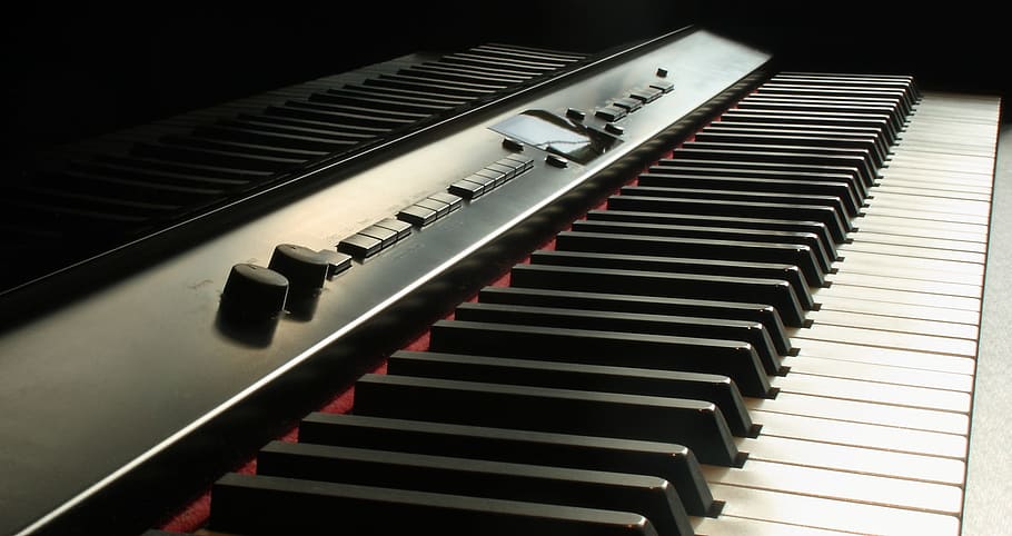 Black Electronic Keyboard, black-and-white, classic, close-up