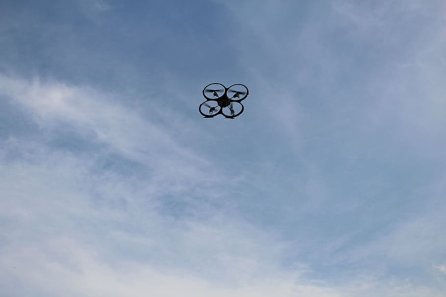 quadrocopter, aircraft, remotely controlled, sky, blue, cloud - Sky HD wallpaper
