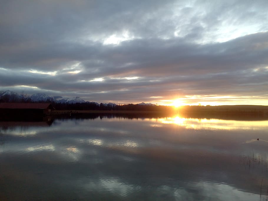 sunset, abendstimmung, twilight, lake, sky, cloud - sky, water HD wallpaper
