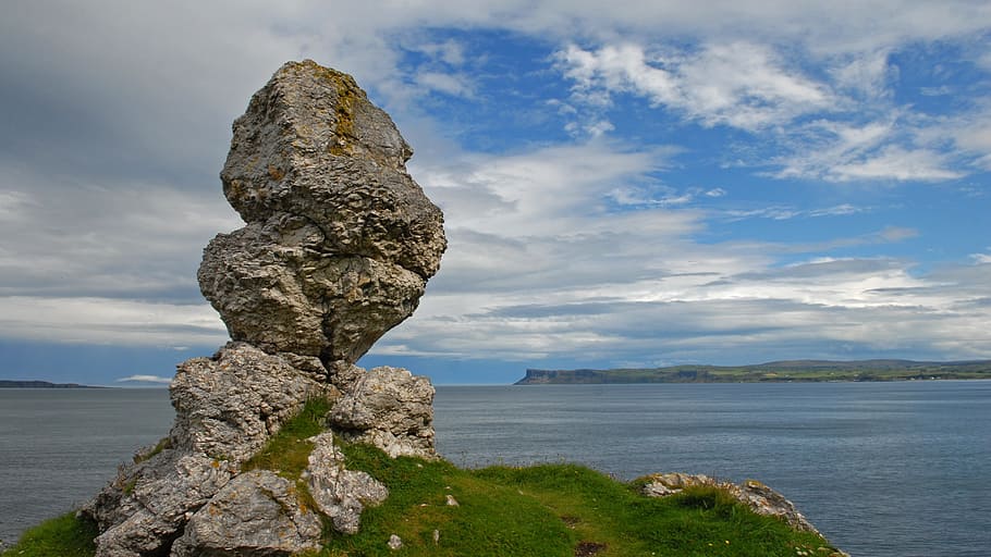 rock formation in front of calm body of w ater, ireland, landscape, HD wallpaper