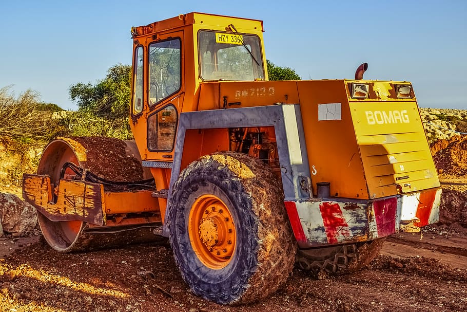 road roller, heavy machine, construction, compactor, transportation HD wallpaper