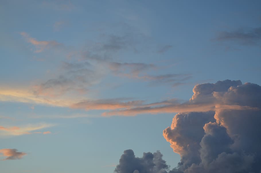 sky, clouds, evening, sunset, summer day, cumulus clouds, evening sky HD wallpaper