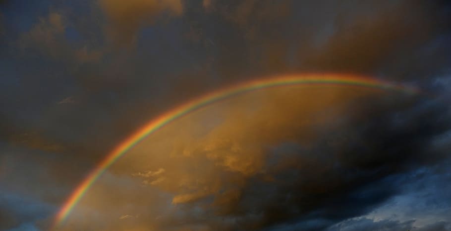 Rainbow, Clouds, Langenfeld, Lichtspiel, evening, rain clouds HD wallpaper