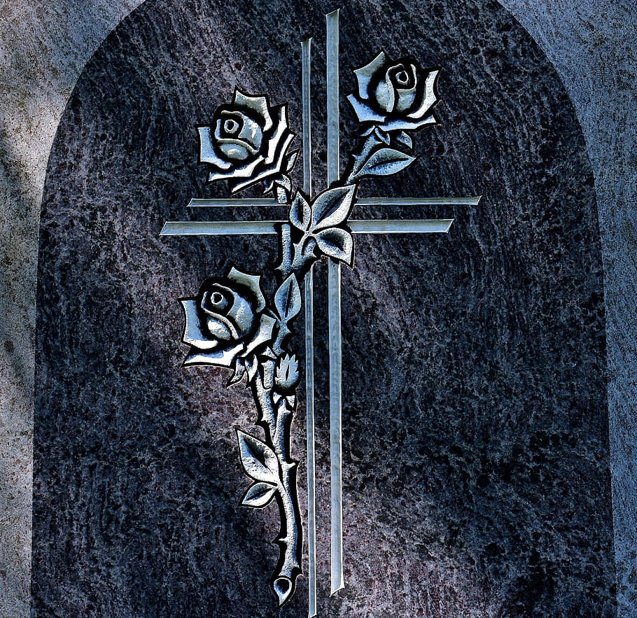gray cross wall decor, granite slab, pattern, roses, grey, stone HD wallpaper