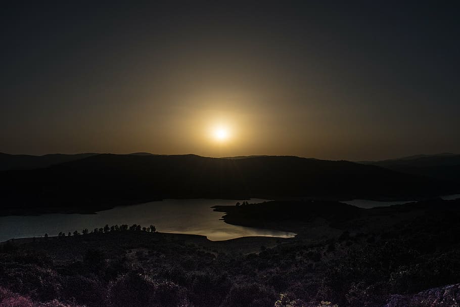 sunset, lake, light, sky, night, silhouette, reflection, tranquility HD wallpaper