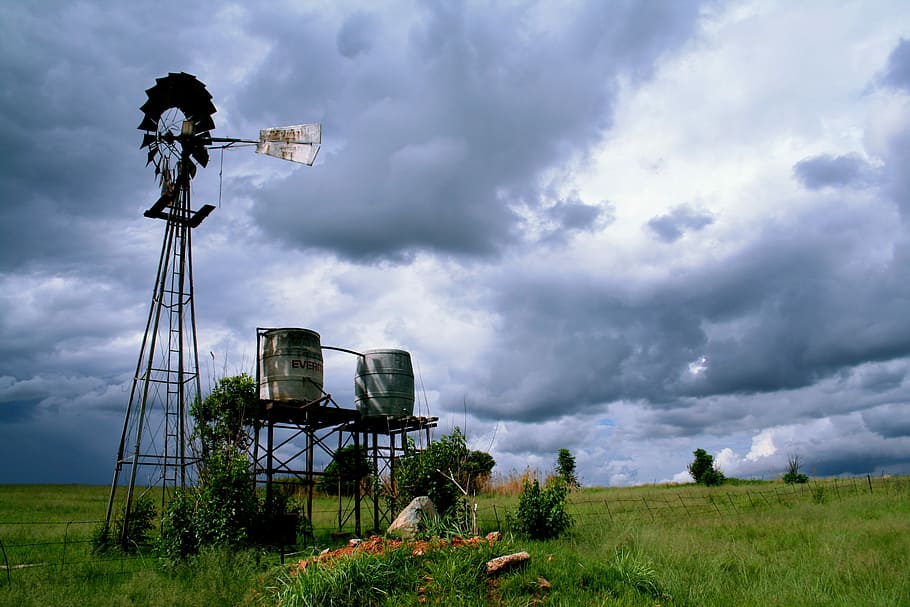 Windmill, Clouds, Environment, storm, landscape, rural, sky HD wallpaper