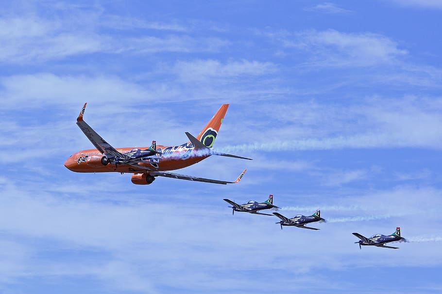Jet, Boeing, Orange, Display, 737, silver falcon, aerobatic team HD wallpaper