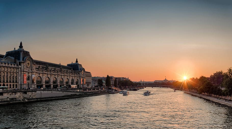 Sunset on the Seine in Paris, France, 2013, d'Orsay, dmc, photos, HD wallpaper