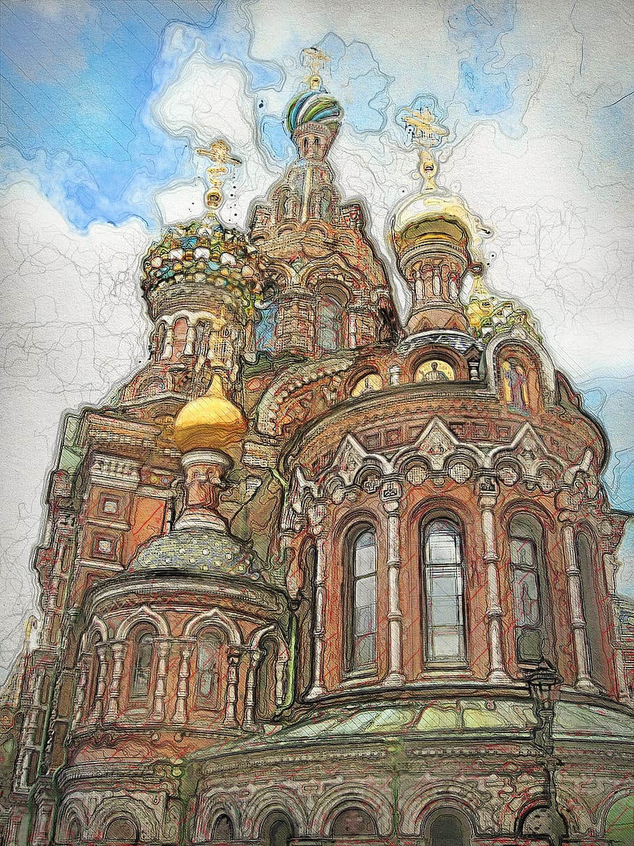 St. Basil Cathedral, Moscow Russia painting, blood church, christ