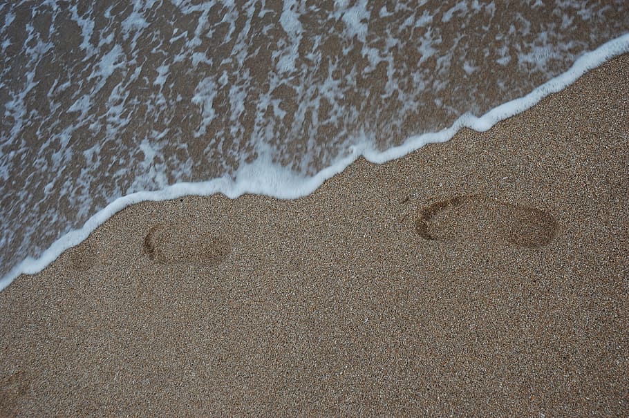 close-up photo of footprints on sand, beach, not, sea, busan HD wallpaper