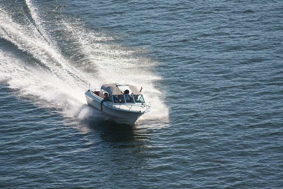 aerial view of bowrider on body of water, speedboat, sea, ocean, HD wallpaper