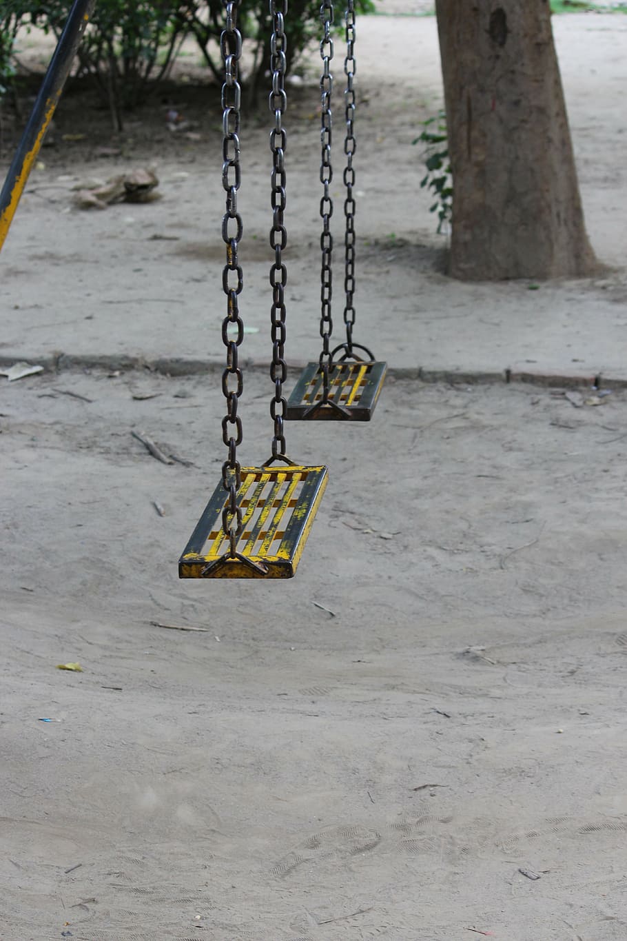 swing, empty, park, chain, hanging, no people, day, metal, playground, HD wallpaper