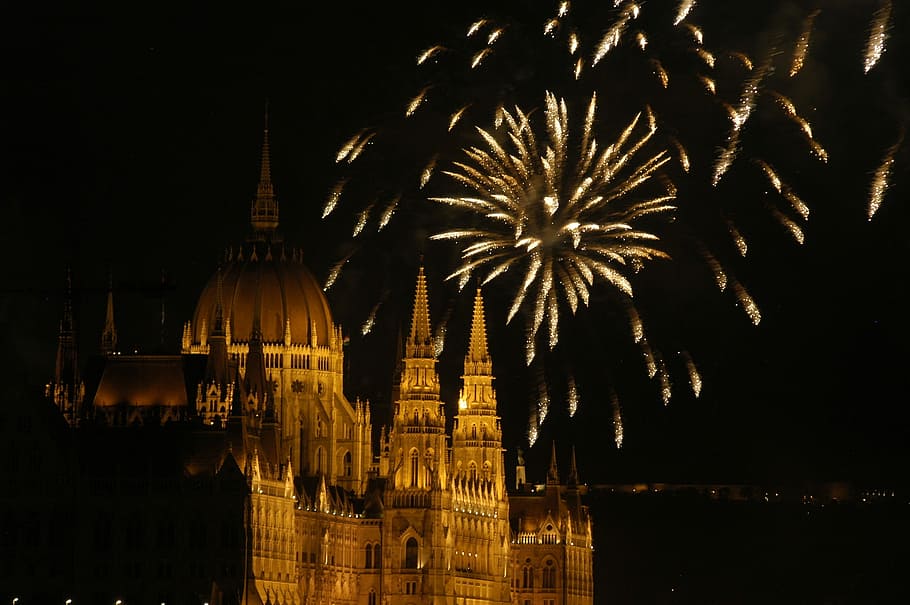 Fireworks, Budapest, Hungary, Night, firework display, firework - man made object HD wallpaper