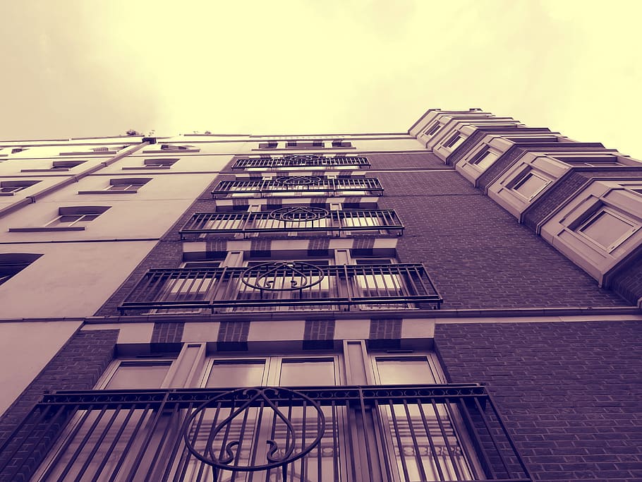 sky, building, windows, apartment, architectural design, balconies HD wallpaper