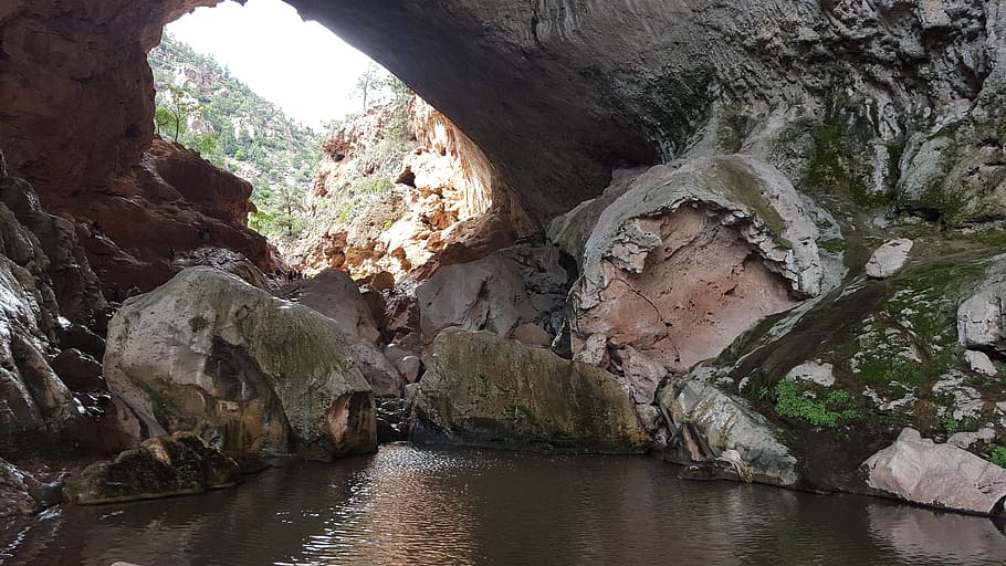 tonto natural bridge, cave, water, arizona, rock, park, state, HD wallpaper