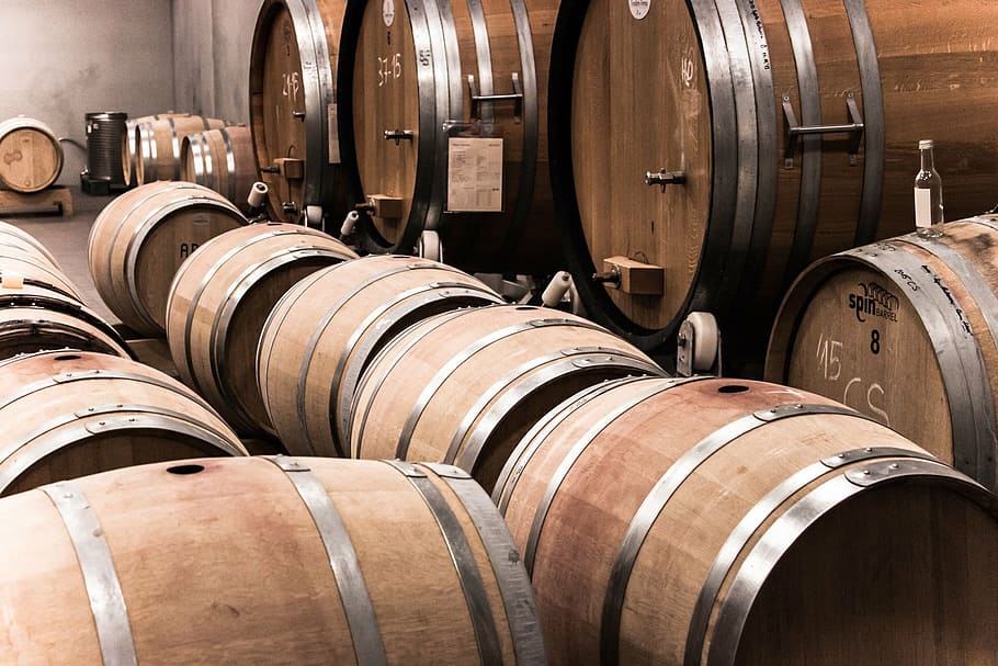 photo of wooden barells, wine, barrel, wine barrel, barrels, wooden barrels
