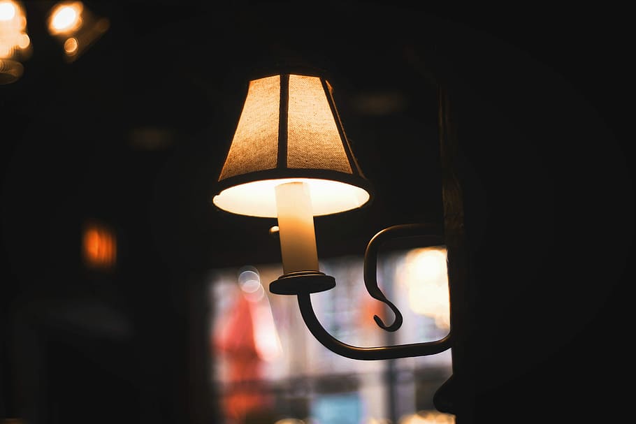 photo of turned on sconce light, white and brown sconce, lamp HD wallpaper