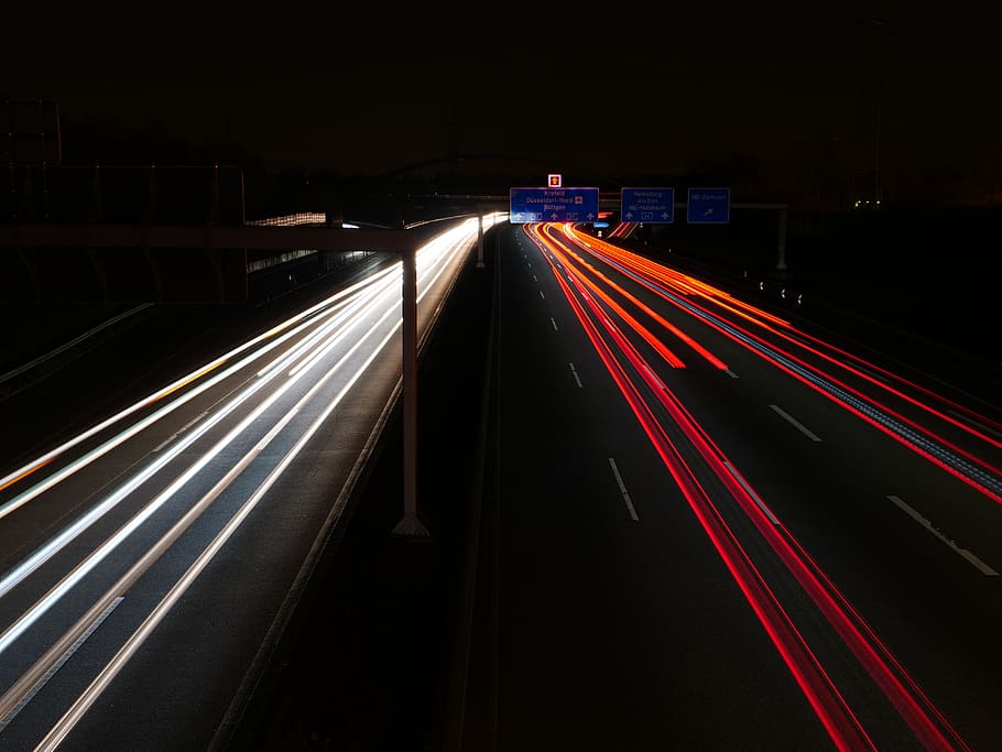 traffic, highway, road, night, light, long exposure, illuminated HD wallpaper