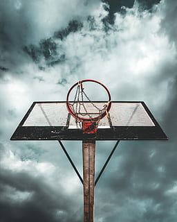 HD wallpaper: white and black basketball hoop, empty basketball court