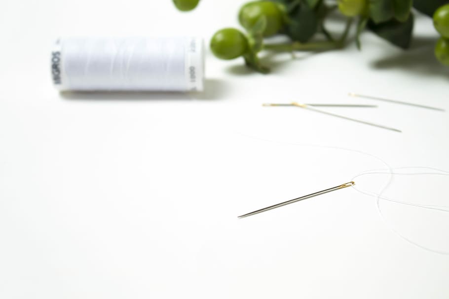 white thread on white surface, Needles and Thread, green, greenery HD wallpaper