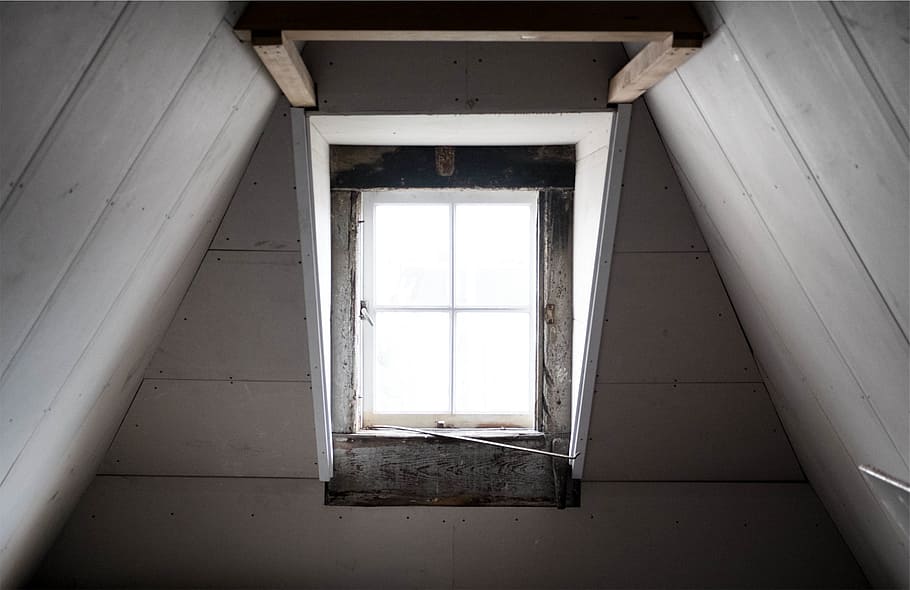 clear glass 4-panel window, attic, wood, architecture, house HD wallpaper