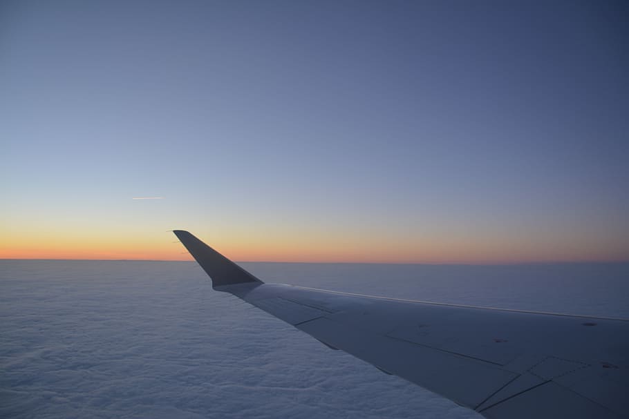 Aircraft, Wings, Flight, Clouds, Sky, dom, sunset, transportation HD wallpaper