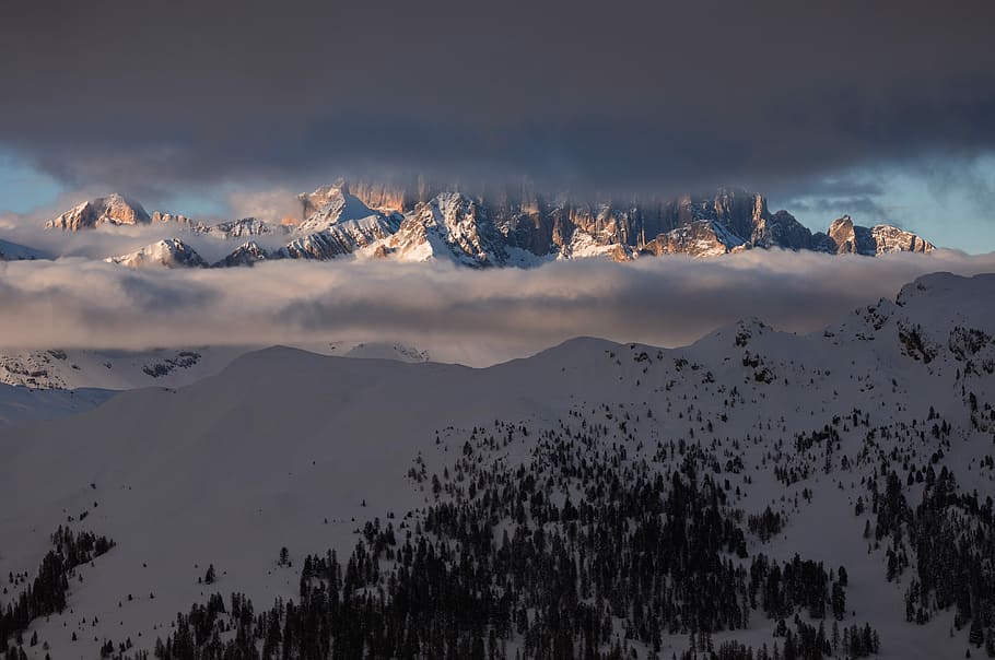 landscape photography of snowy summit, aerial photography of mountain covered snow at daytime HD wallpaper