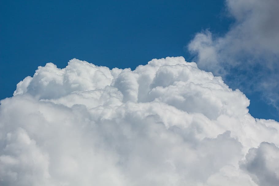 white clouds, sky, air, puff, nature, blue, summer, day, weather HD wallpaper