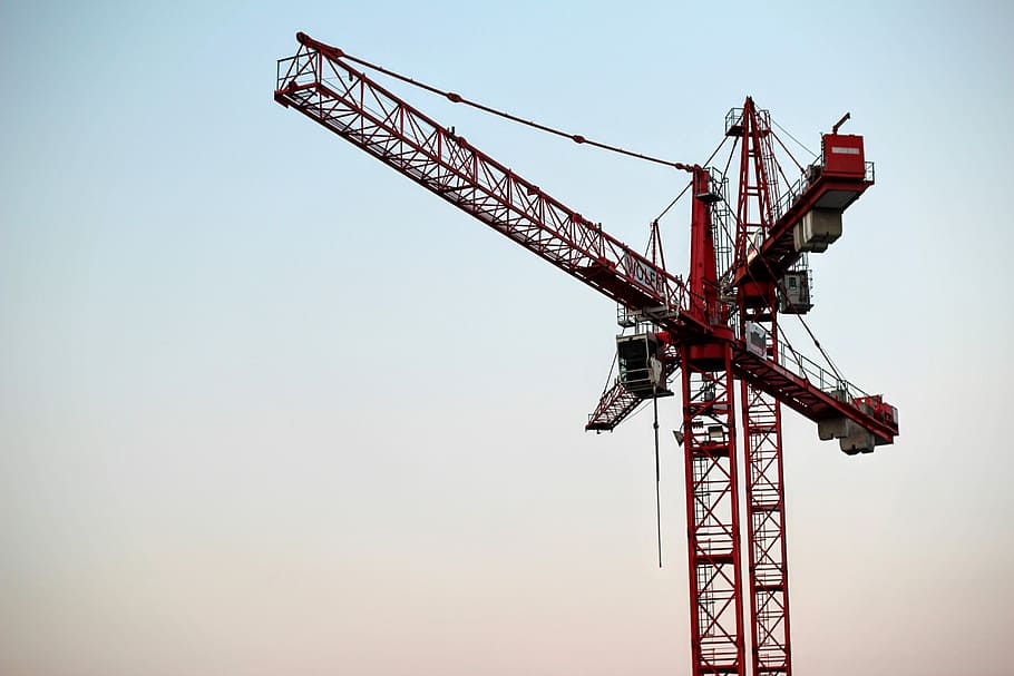 Large Red Load Crane, construction, photos, machinery, mechanization, HD wallpaper