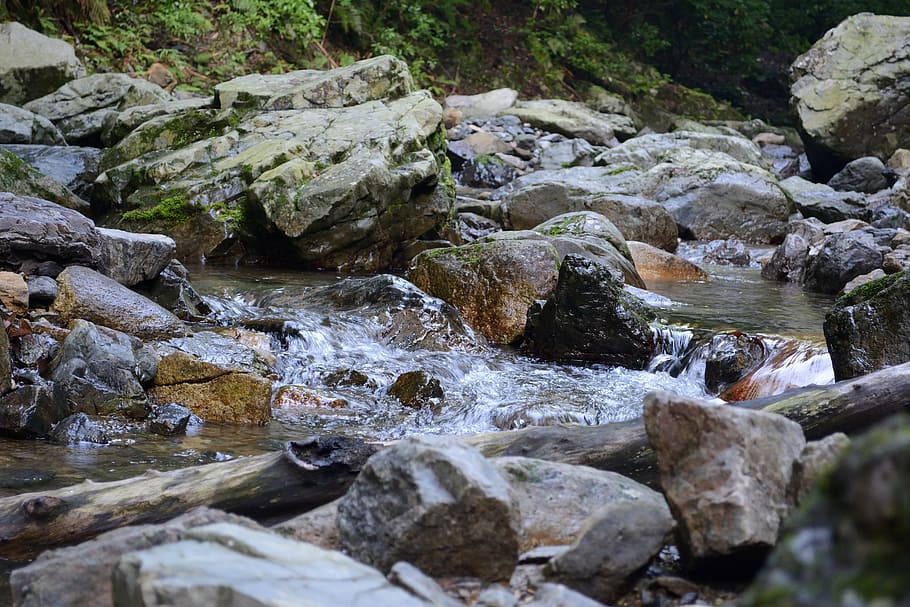 river, flow, stream, landscape, natural, rock, solid, water HD wallpaper