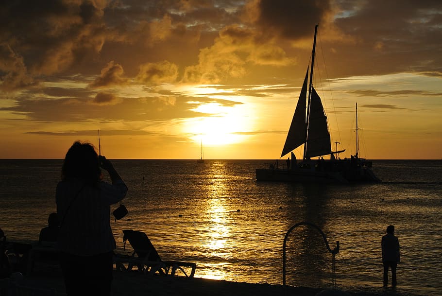sunset, beach, sailing, ocean, sky, vacation, coast, travel HD wallpaper