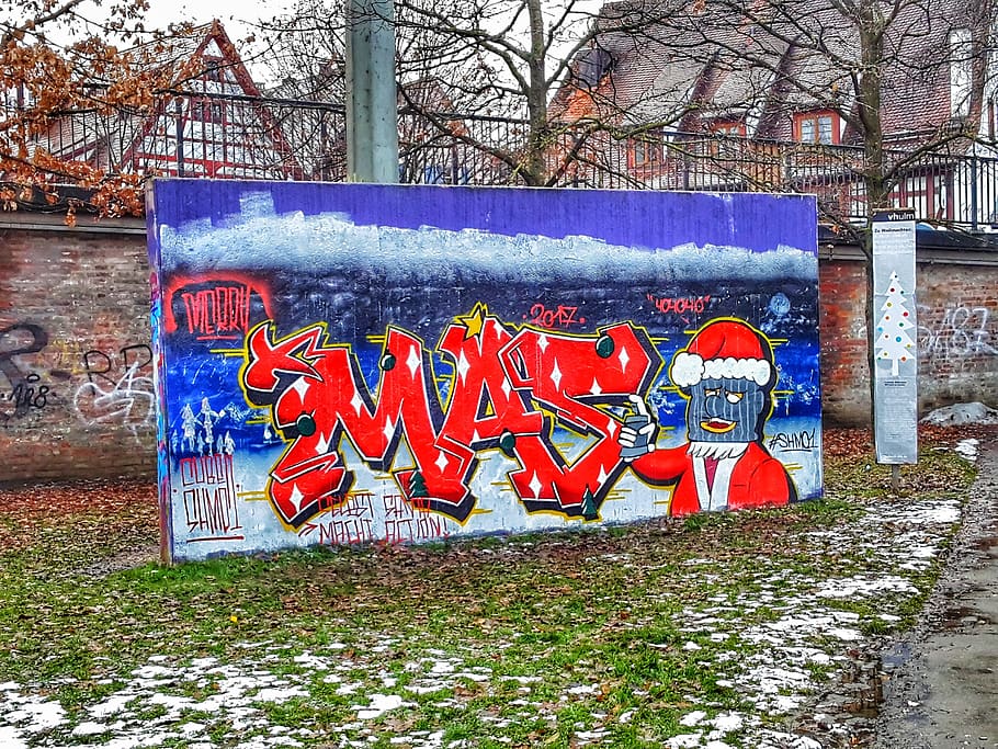graffiti, xmas, text, tree, art and craft, communication, plant HD wallpaper