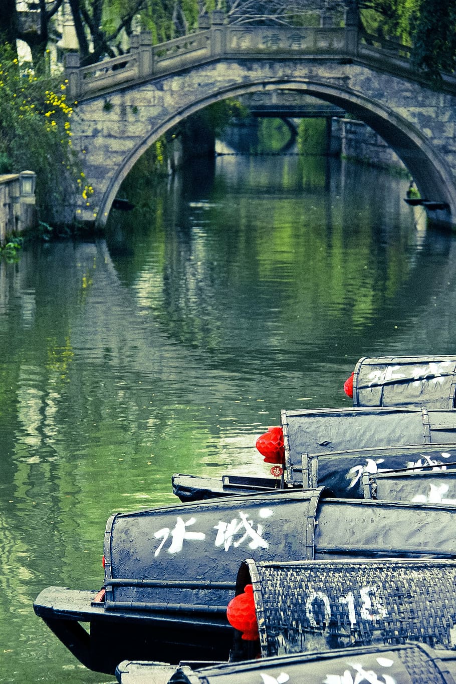bridge, ship, watertown, green, ripple, nautical Vessel, canal HD wallpaper