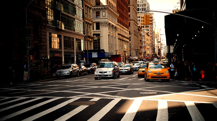 road, newyork, building, taxi, nyc, yellow, crosswalk, capital, HD wallpaper