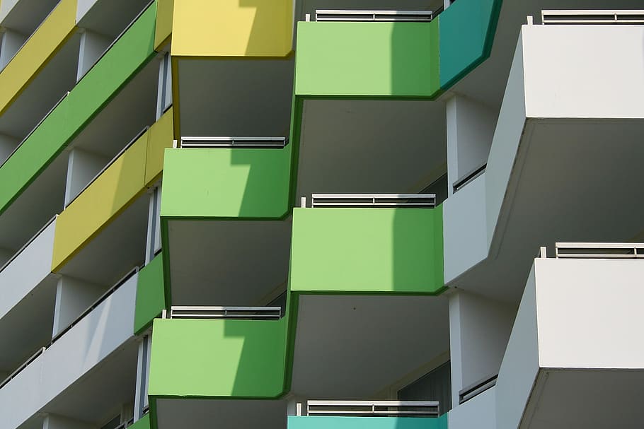 hi-rise building, low-angle of green and white high-rise building HD wallpaper