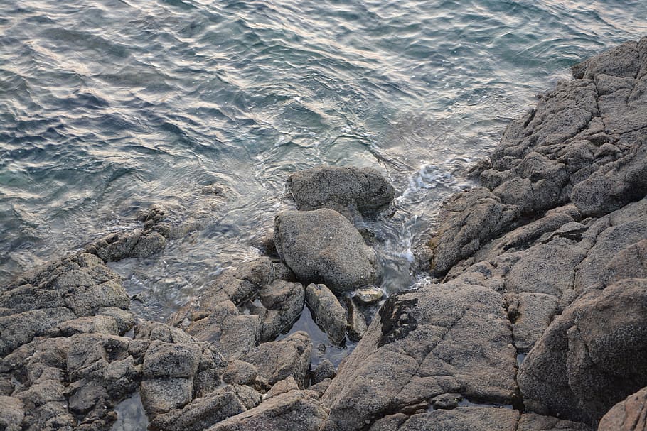 rocks, sea, beach, water, dinard, brittany, nature, solid, rock - object HD wallpaper
