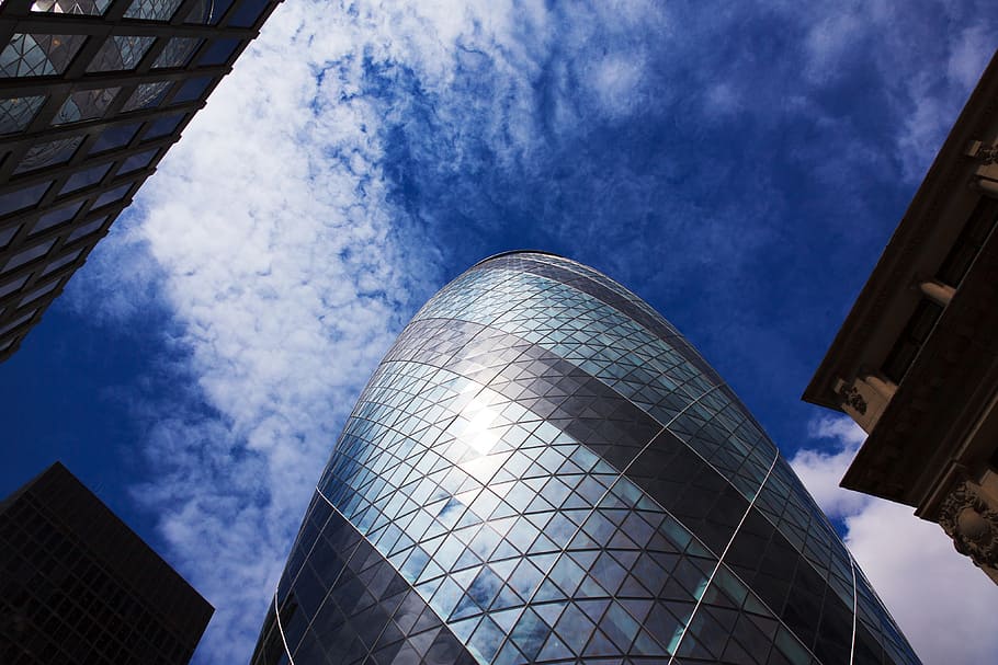low angle photography of Gherkin Tower, London, architecture, HD wallpaper