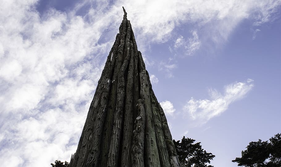 nature, sky, clouds, sculpture, trees, spire, san francisco HD wallpaper