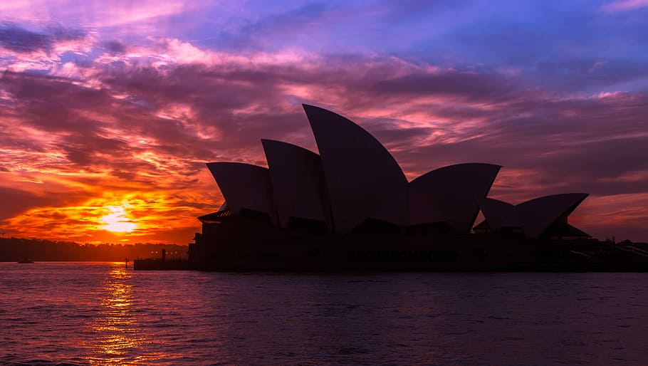 silhouette of Sydney Opera House, Australia, west, słonca HD wallpaper