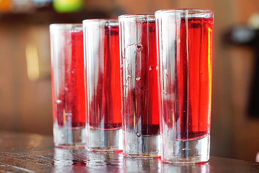 bar, glasses, drinks, red, liquid, food and drink, refreshment HD wallpaper