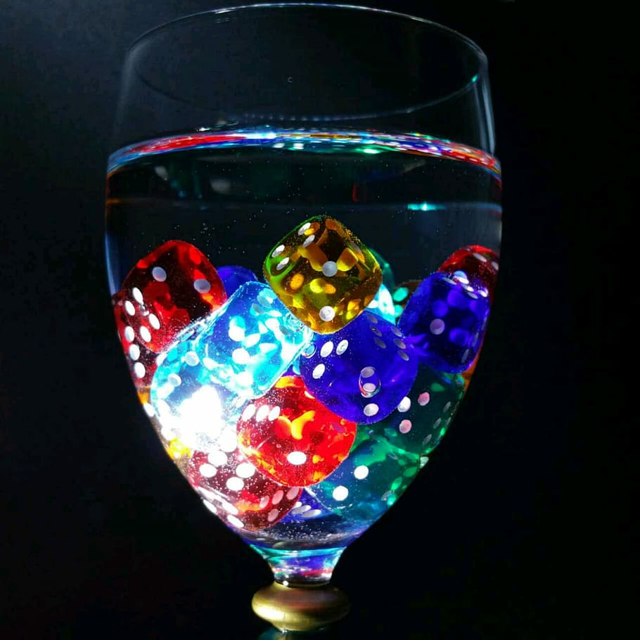 Cube, Luck, Glass, lucky dice, wine glass, colorful, play, craps HD wallpaper