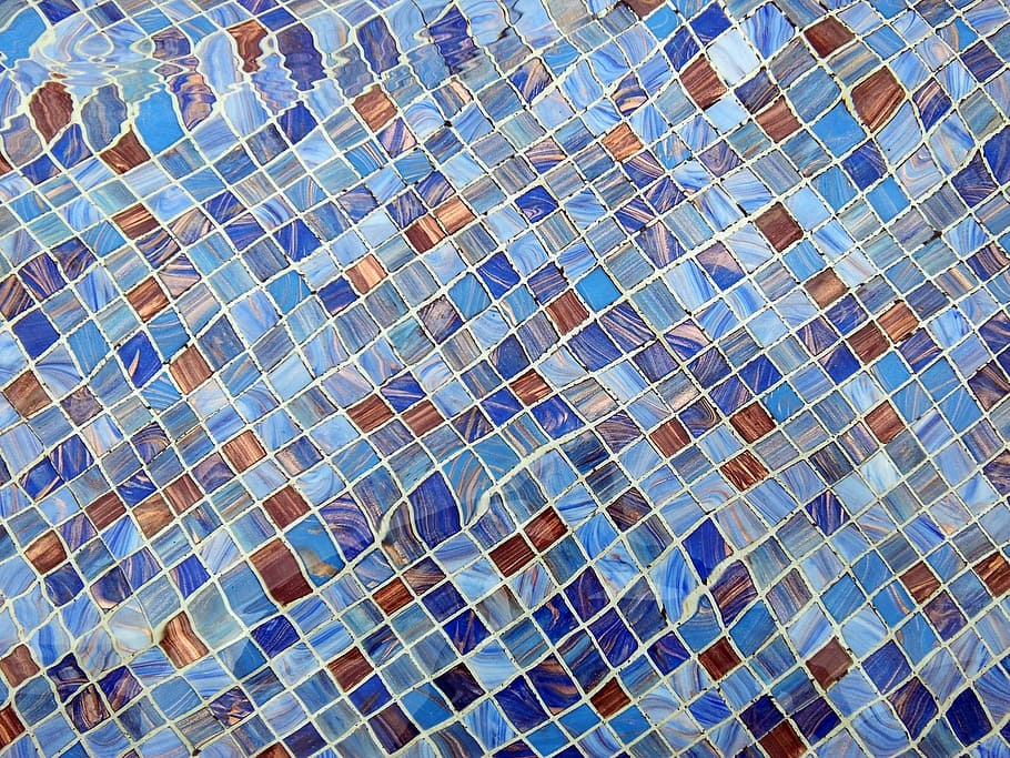 close-up of brown and blue ceramic tiles, colorful, mosaic HD wallpaper